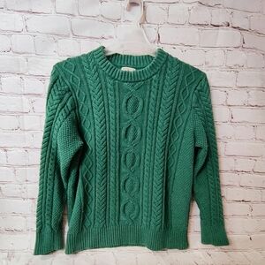 L.L. Bean Women's Green Fisherman Cable Knit Speckled Sweater Large Crew Heritag
